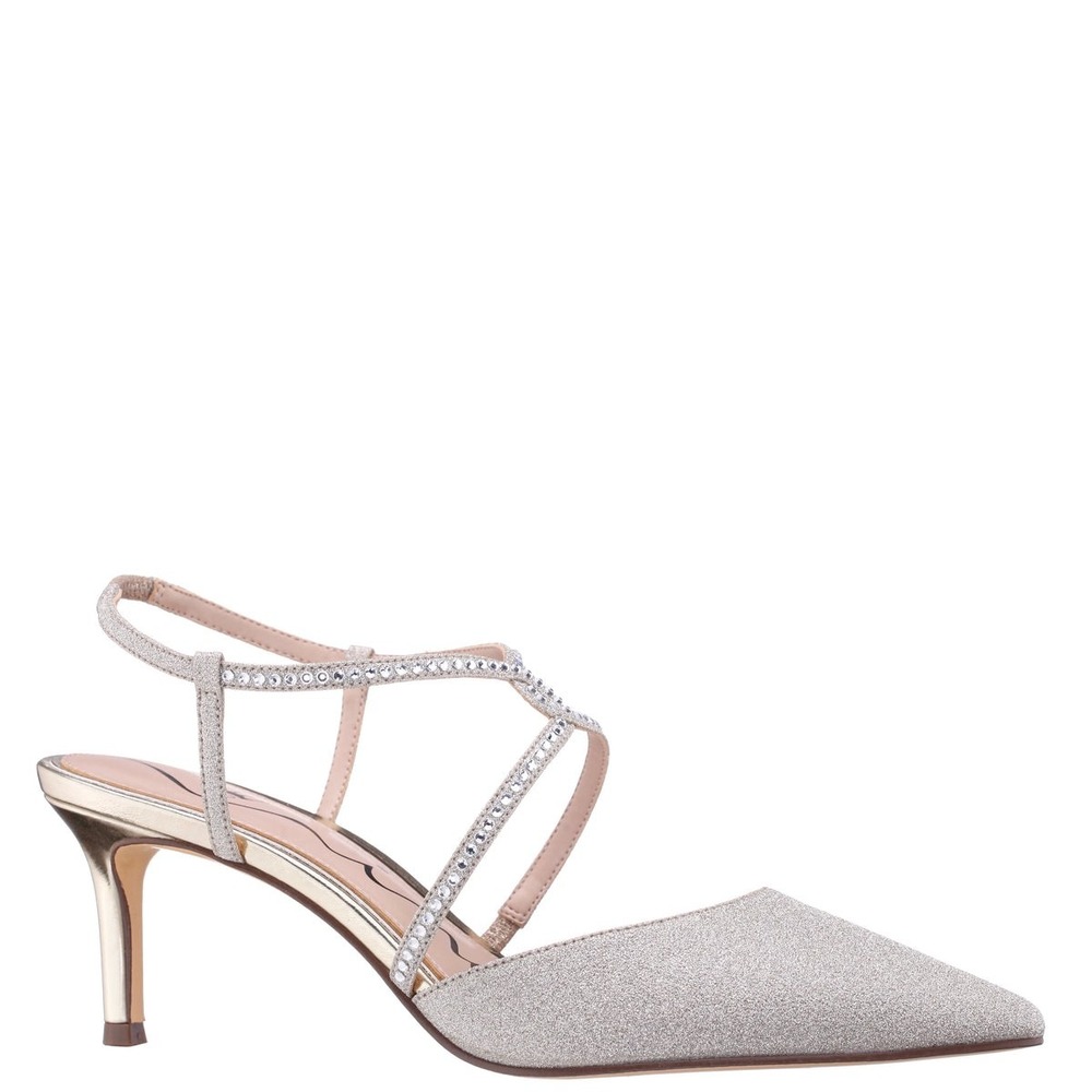 NINA Nichele Mid-Heel Pump Size 10 Gold Glitter Metallic Slingback‎ Pointed Toe